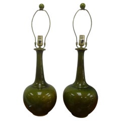 Pair of Hollywood Regency Apple Green Ceramic Lamps