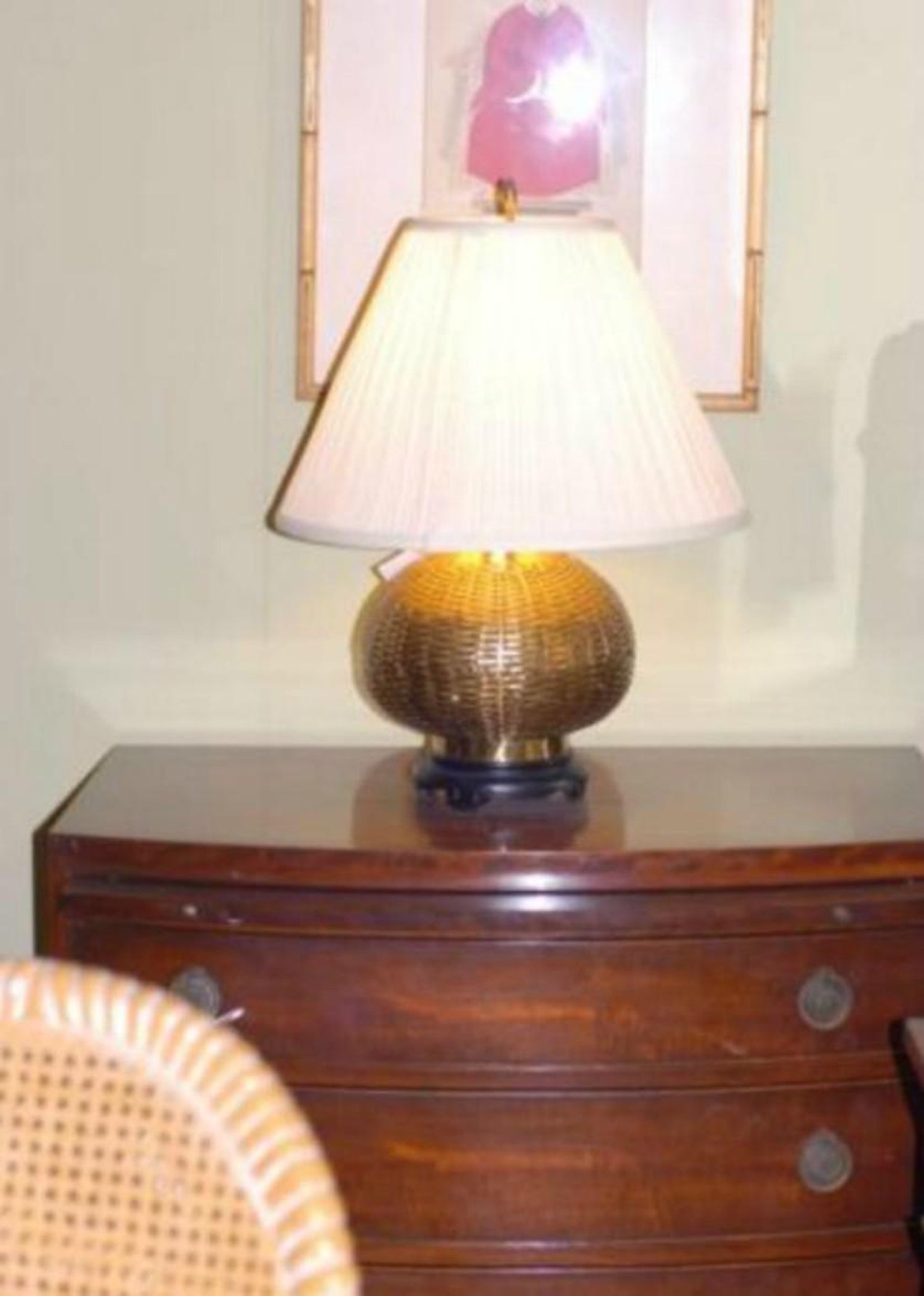 Pair Of Hollywood Regency Asian Brass Basket Weave Table Lamps For Sale At 1stdibs