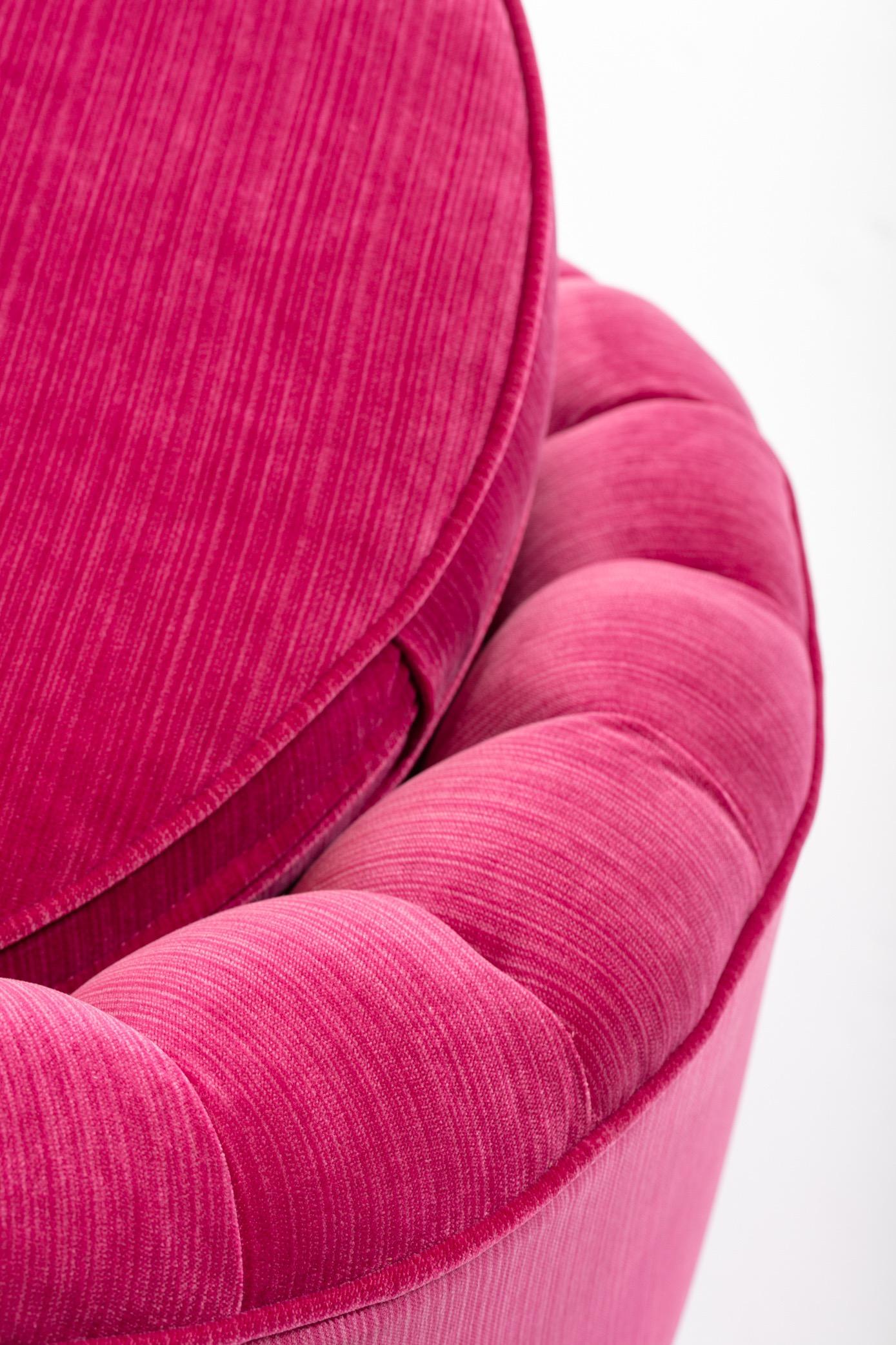 Pair of Hollywood Regency Asymmetrical Slipper Chairs in Hot Pink Strie Velvet 2