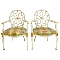 Paire de fauteuils en bois doré à dossier ballon de style régence hollywoodienne par Dennis & Leen