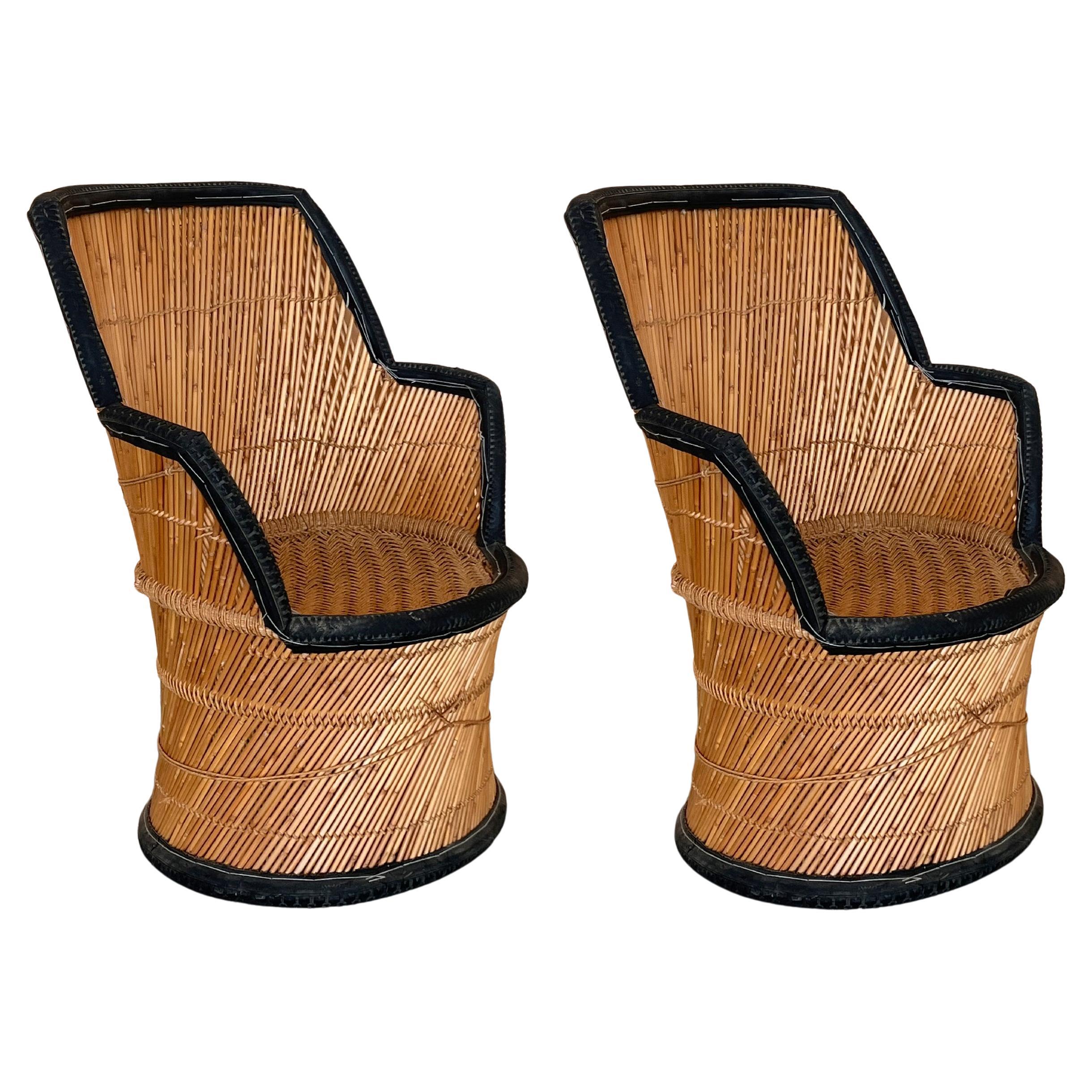 Pair of Hollywood Regency Bamboo Cane Armchairs For Sale