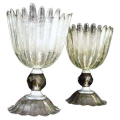 Antique Pair of Hollywood Regency Banquet Pair of Textured & Ribbed Glass Chalice Form