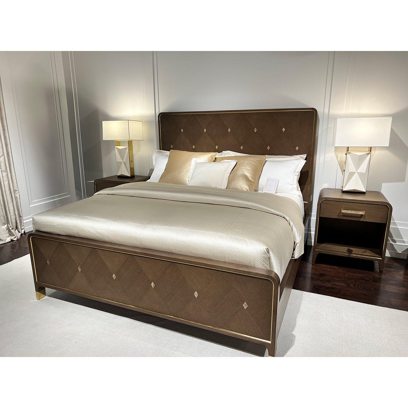 Meticulously artisan made and finished in rich brown Mink, it pairs effortlessly with the matching dresser or bed as a luxurious statement piece for those who embrace an elegant approach to life.

A large drawer offers convenient storage, accented