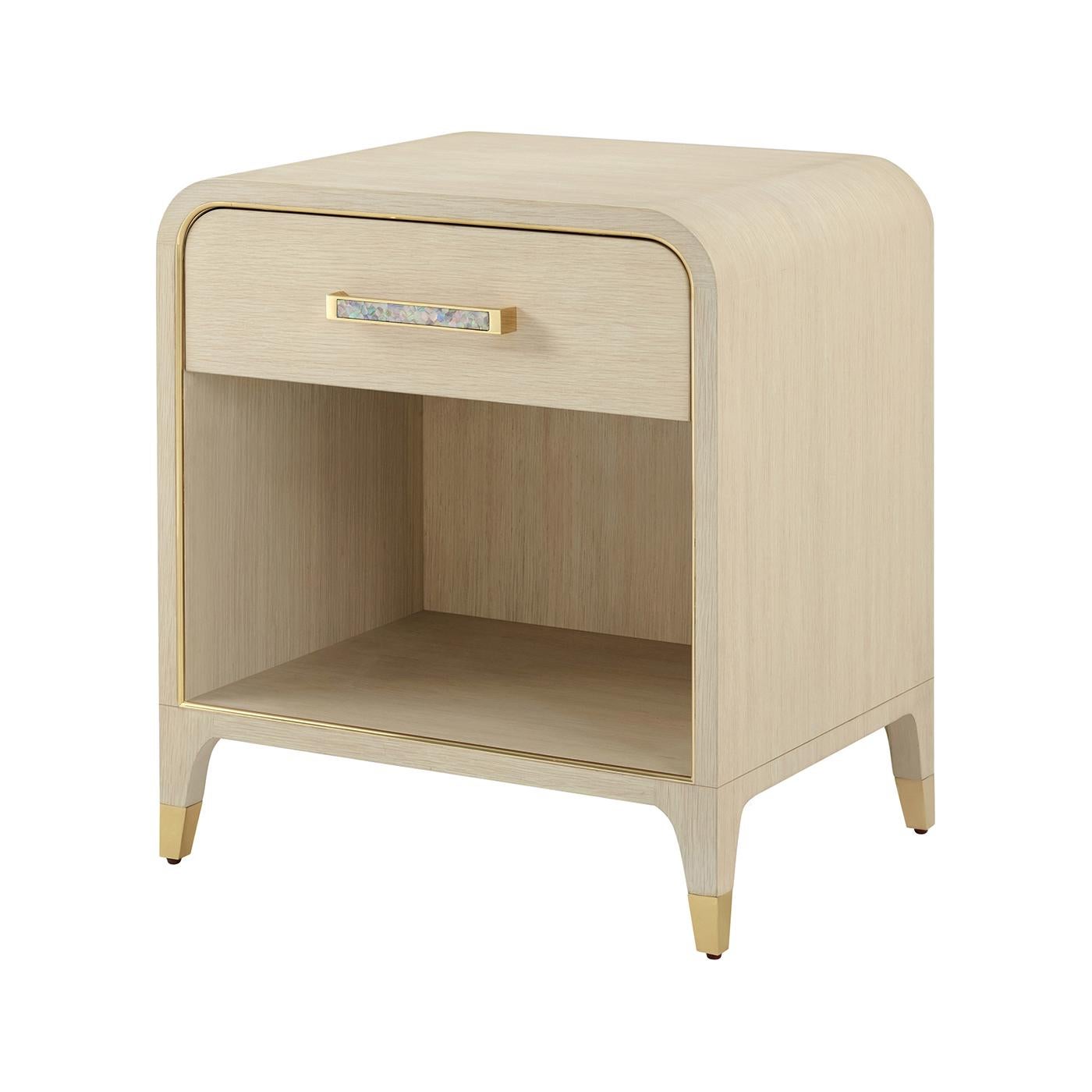 Vietnamese Pair of Hollywood Regency Bedside Tables - Light Finish For Sale