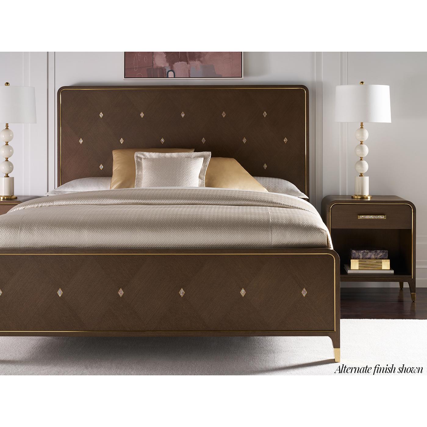 Contemporary Pair of Hollywood Regency Bedside Tables - Light Finish For Sale