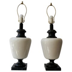 Pair of Hollywood Regency Black and White Marble Table Lamps