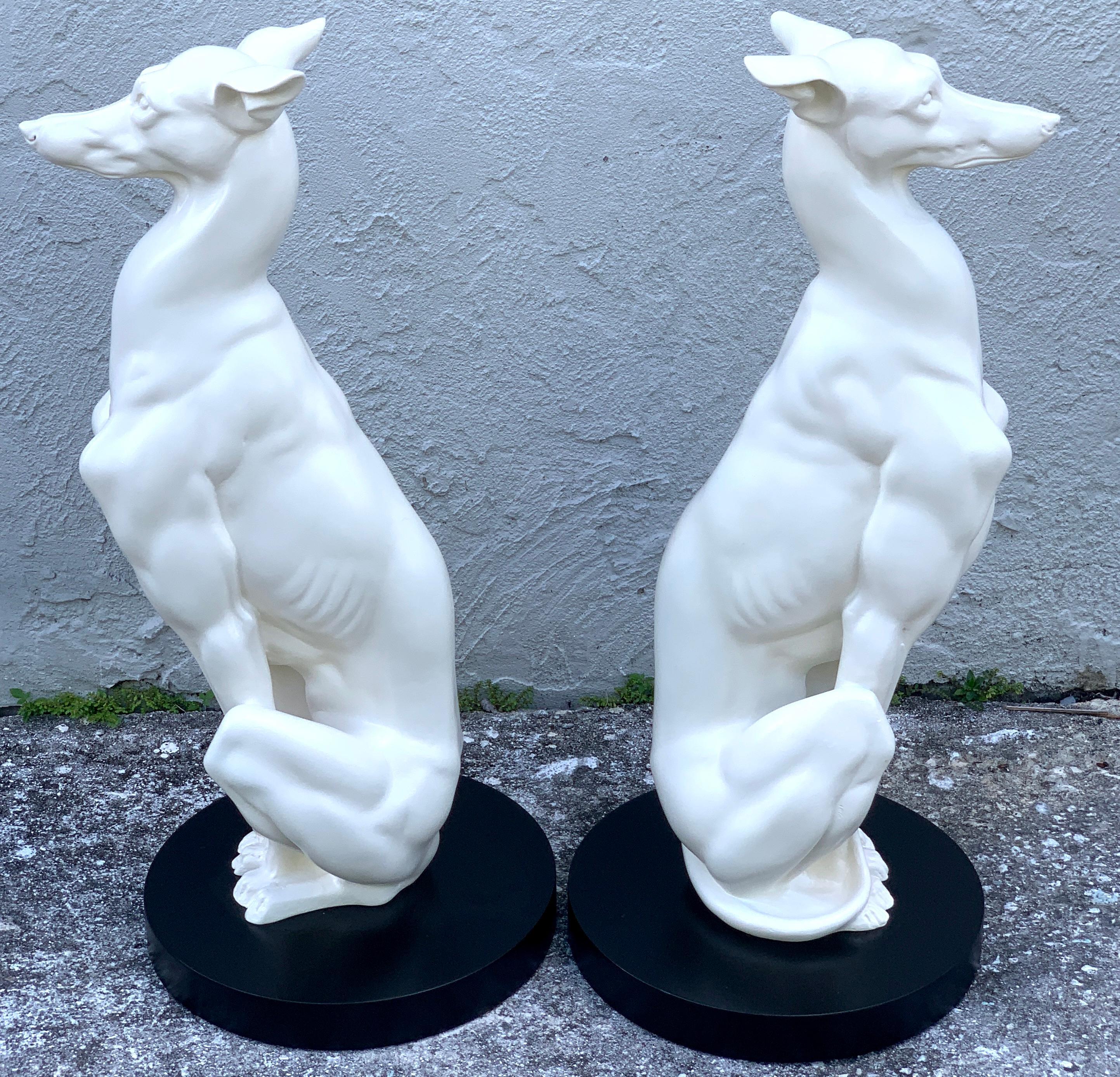 Pair of Hollywood Regency Black and White Whippets In Good Condition For Sale In West Palm Beach, FL