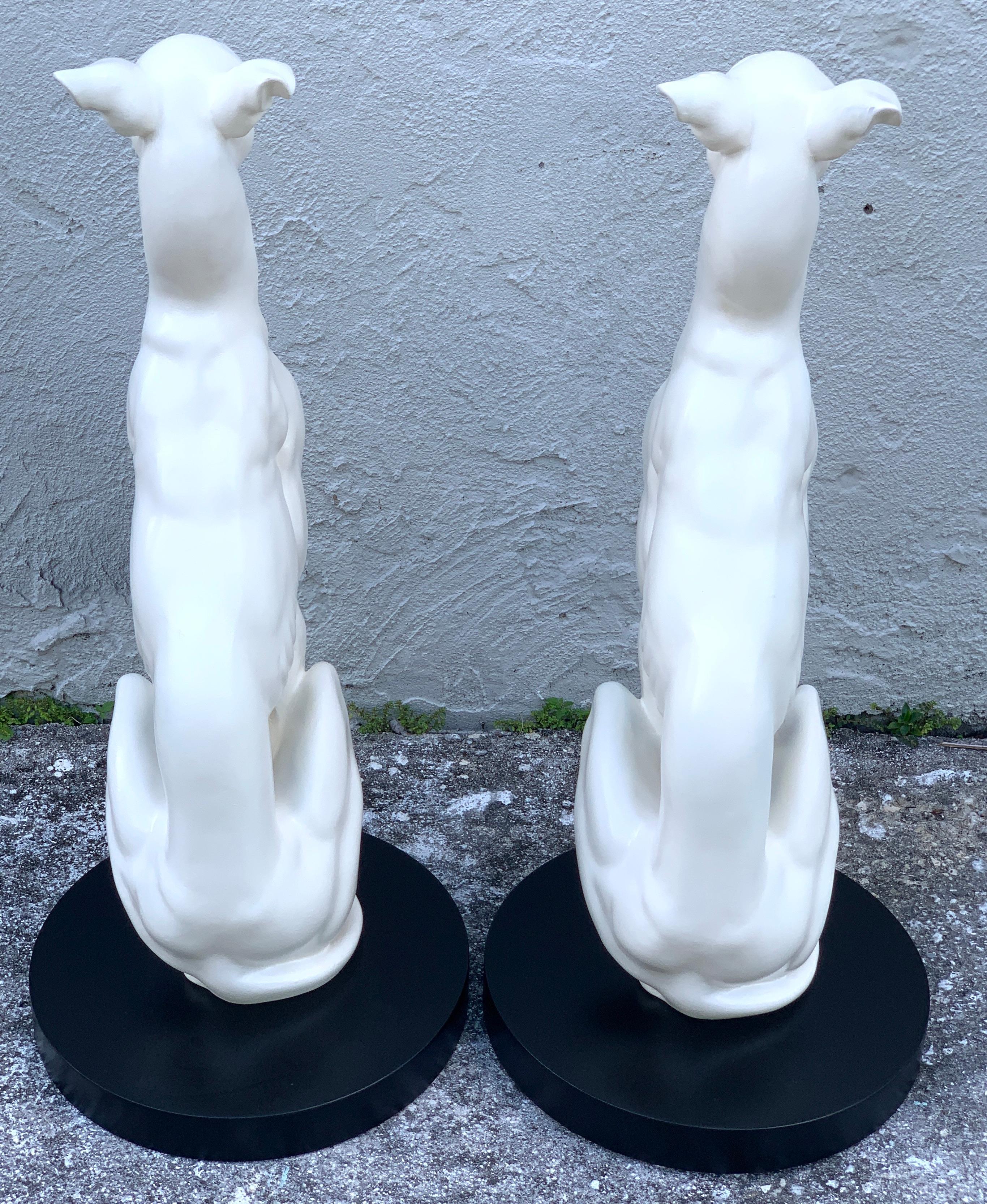 20th Century Pair of Hollywood Regency Black and White Whippets For Sale