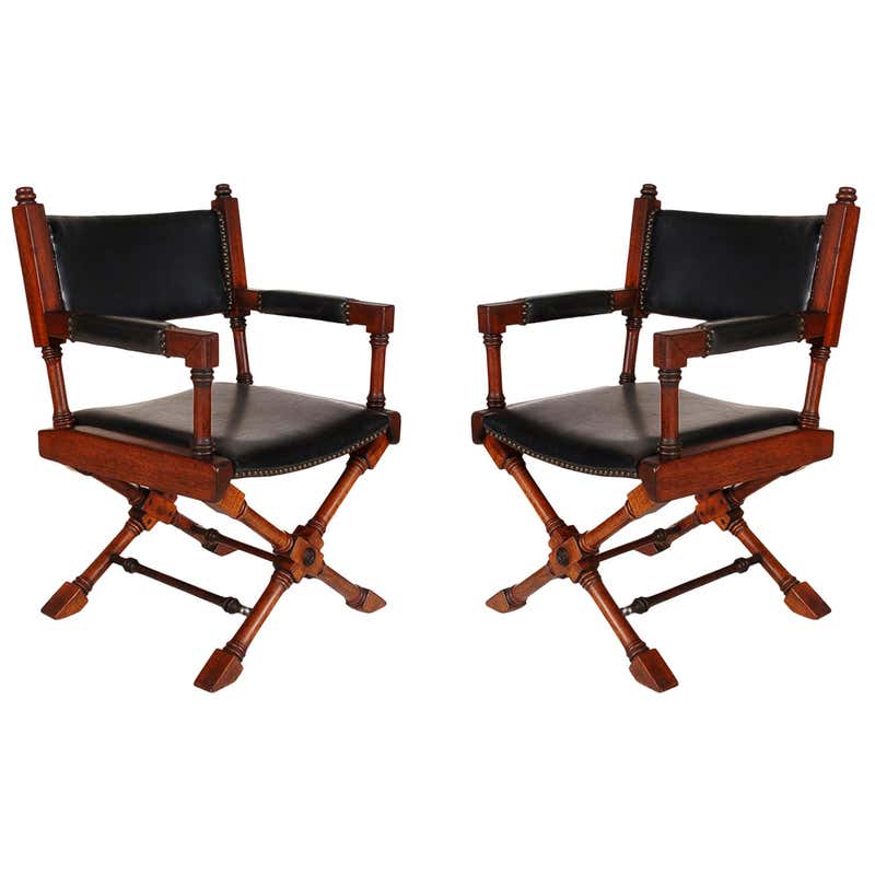 Italian Campaign Chair in Black Leather For Sale at 1stdibs
