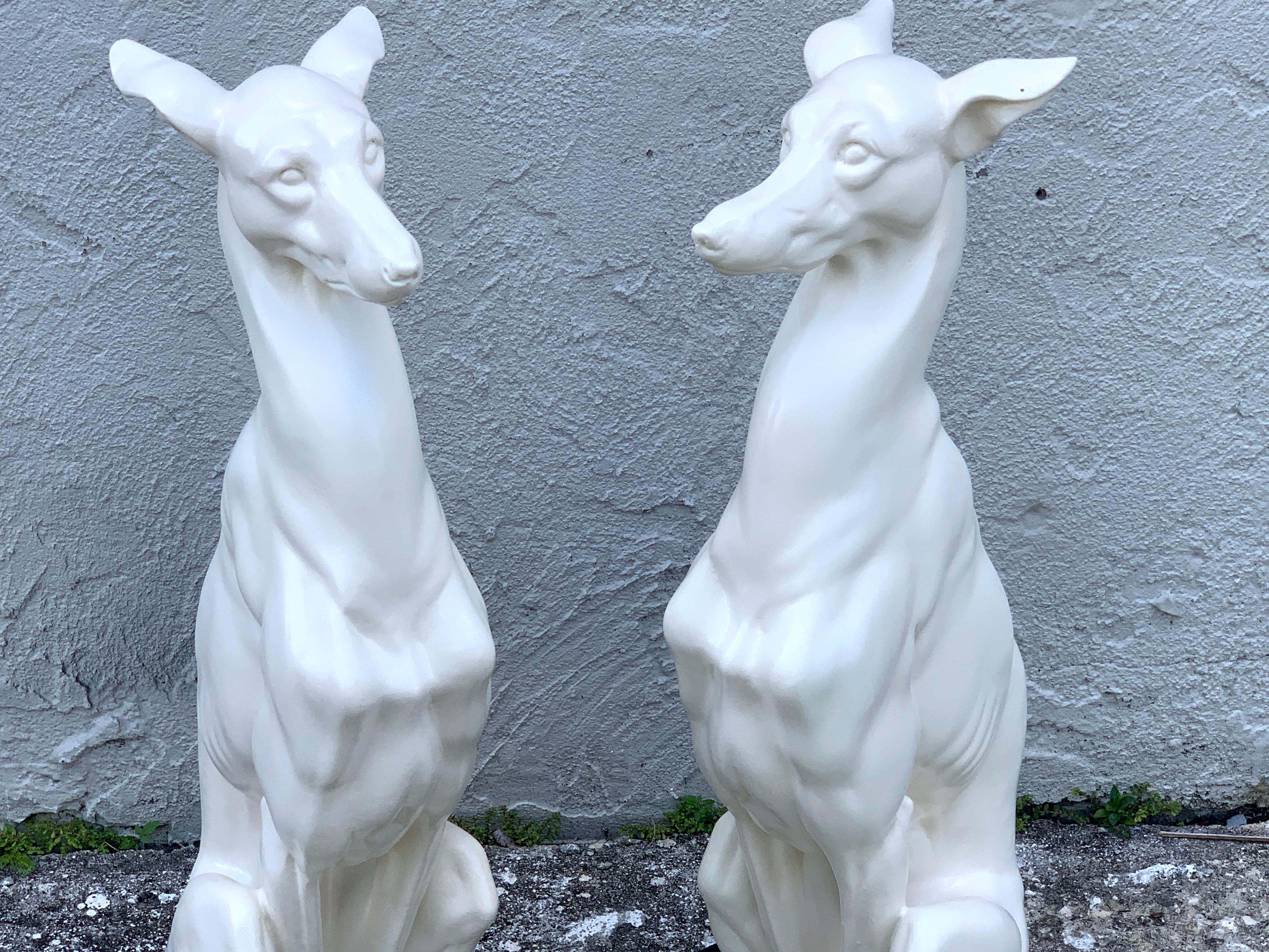 French Pair of Hollywood Regency Black and White Whippets For Sale