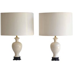 Pair of Hollywood Regency Blanc de Chine Ceramic Table Lamps