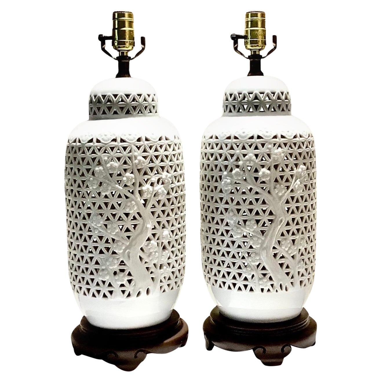 Pair Of Hollywood Regency Blanc De Chine Lamps