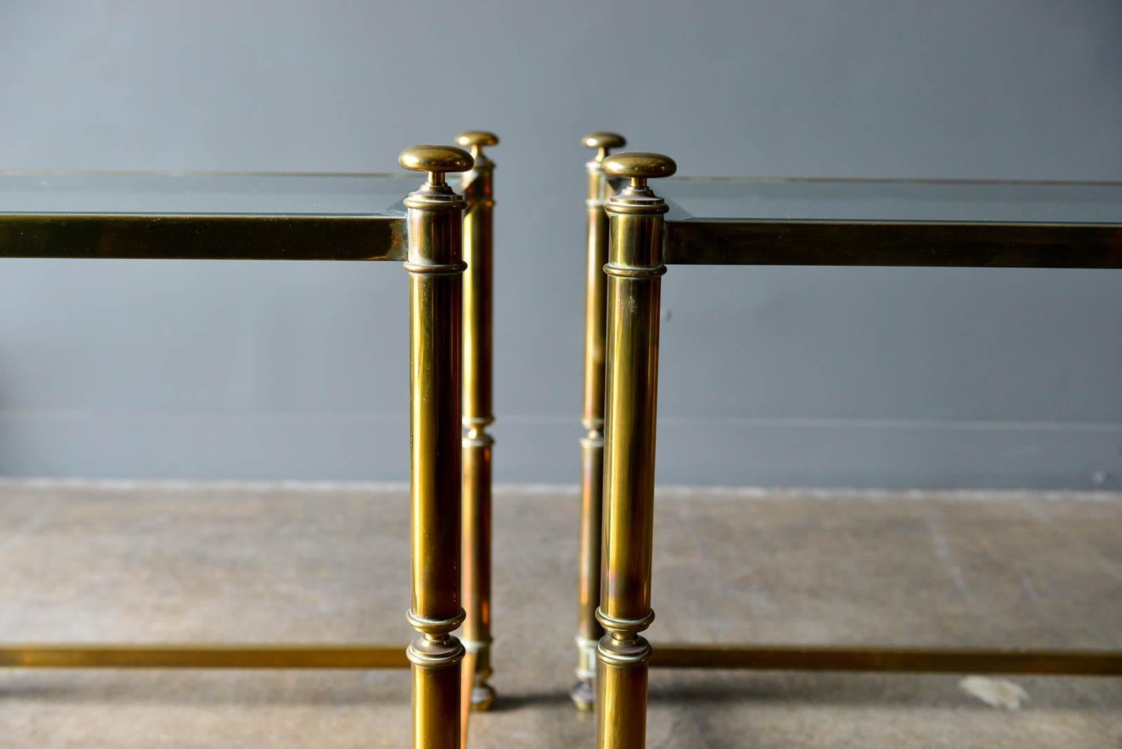 Pair of Hollywood Regency Brass and Beveled Glass Side Tables, circa 1970 5