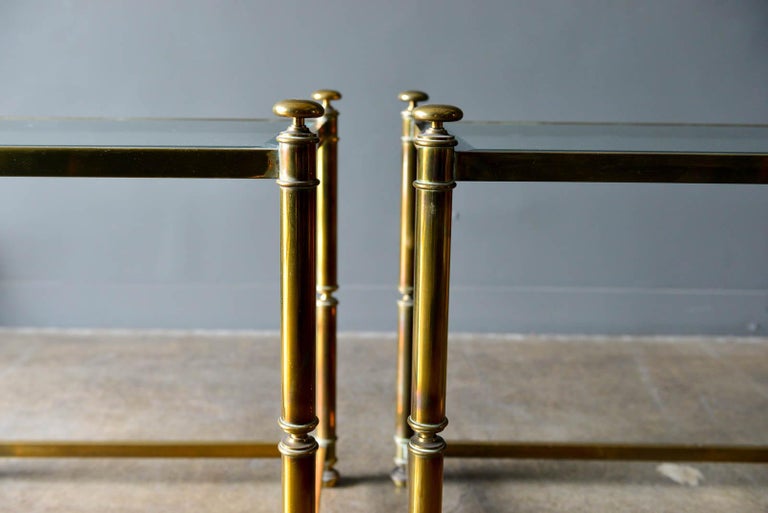 Pair of Hollywood Regency Brass and Beveled Glass Side Tables, circa 1970 For Sale 5