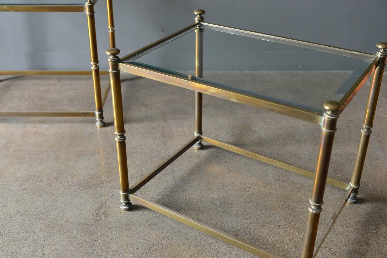 Pair of Hollywood Regency Brass and Beveled Glass Side Tables, circa 1970 1
