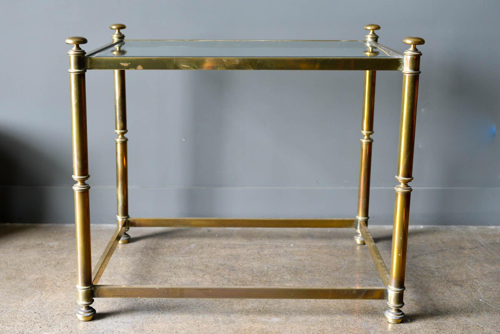 Pair of Hollywood Regency Brass and Beveled Glass Side Tables, circa 1970 2