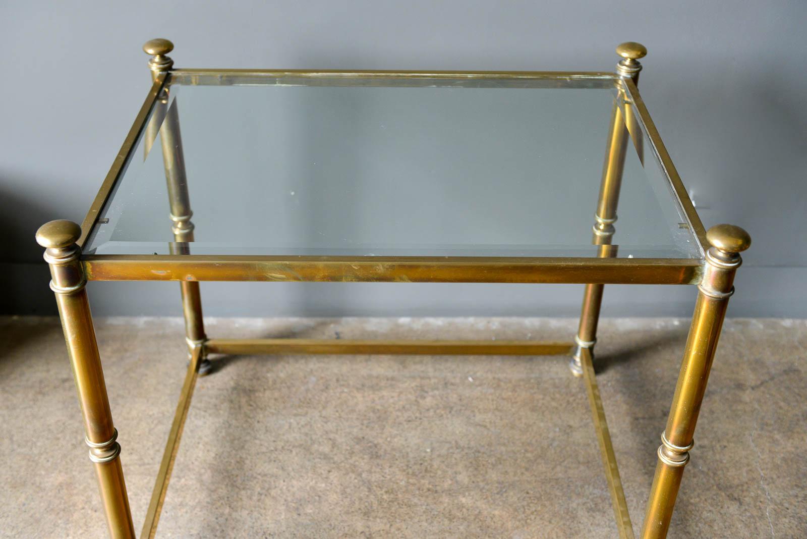 Pair of Hollywood Regency Brass and Beveled Glass Side Tables, circa 1970 3