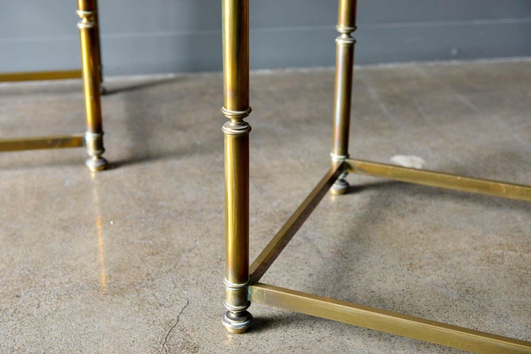 Pair of Hollywood Regency Brass and Beveled Glass Side Tables, circa 1970 For Sale 4