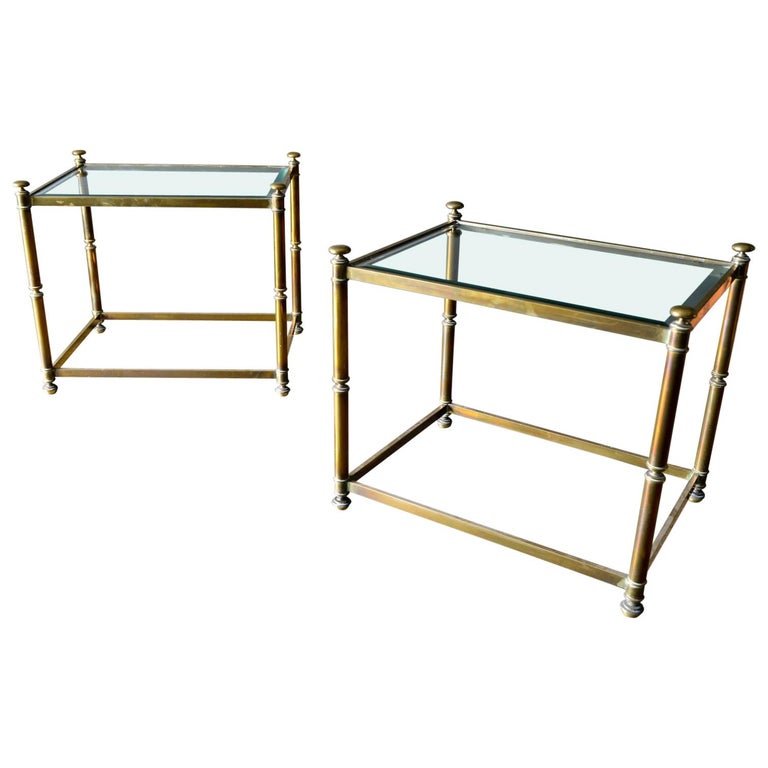 Pair of Hollywood Regency Brass and Beveled Glass Side Tables, circa 1970 For Sale