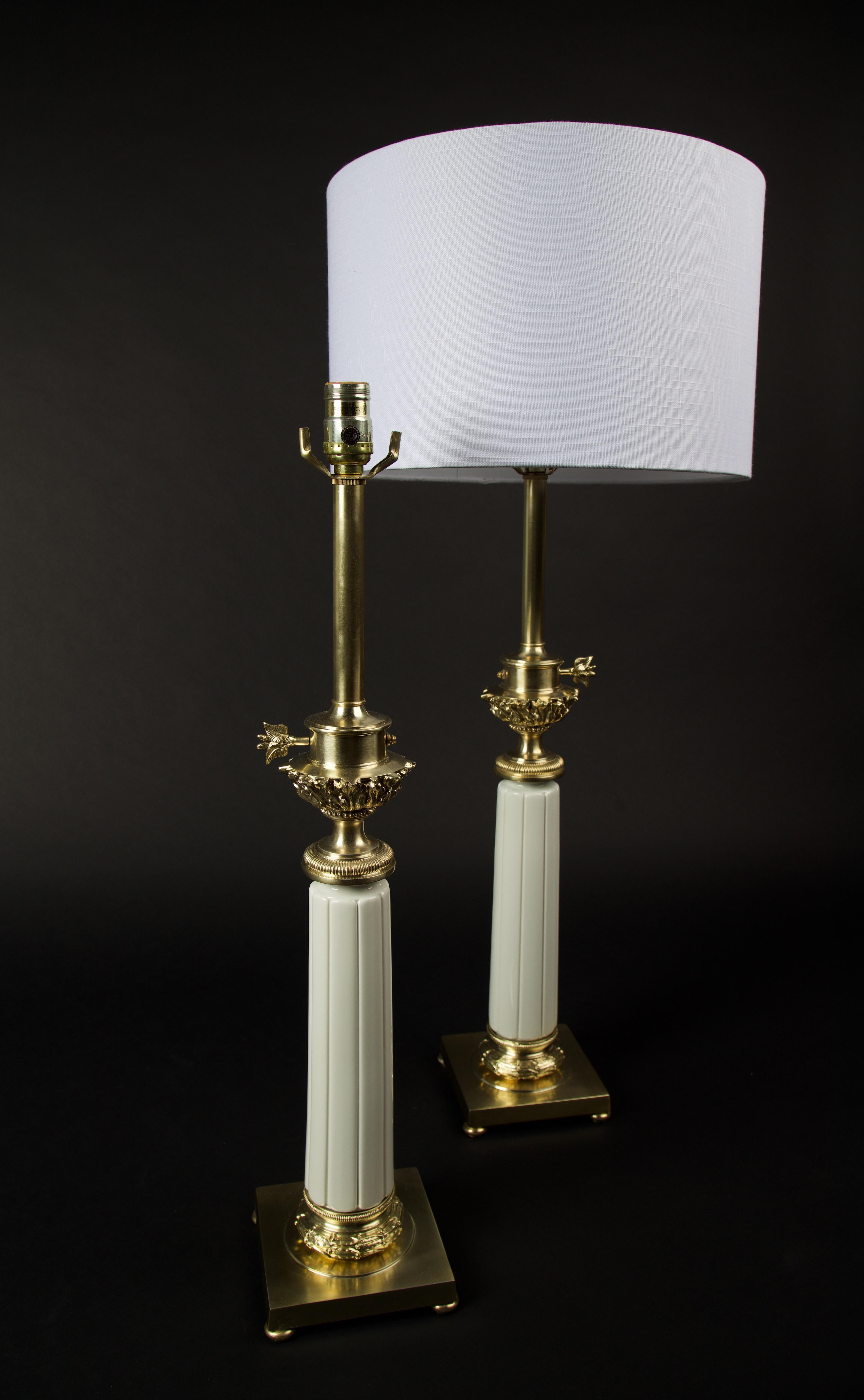 Pair of Hollywood Regency Brass and Ceramic Stiffel Table Lamps 1