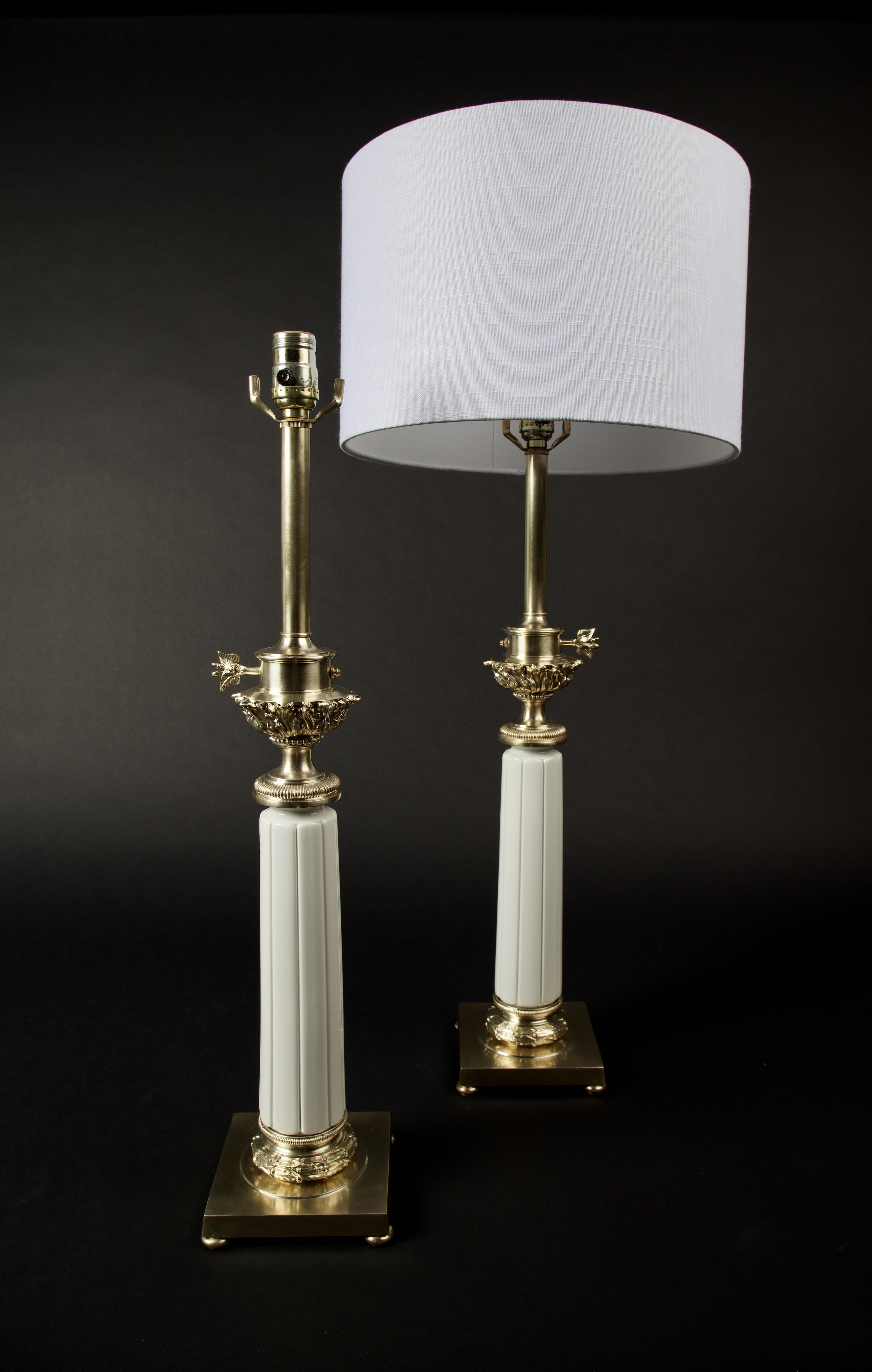Pair of Hollywood Regency Brass and Ceramic Stiffel Table Lamps 3