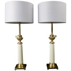 Pair of Hollywood Regency Brass and Ceramic Stiffel Table Lamps