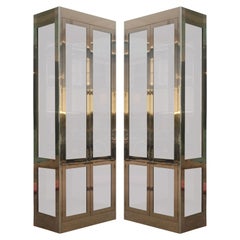 Pair of Hollywood Regency Brass and Glass Mastercraft Vitrines or Bookcases