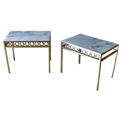 Pair of Hollywood Regency Brass and Marble Side Tables, ca. 1970