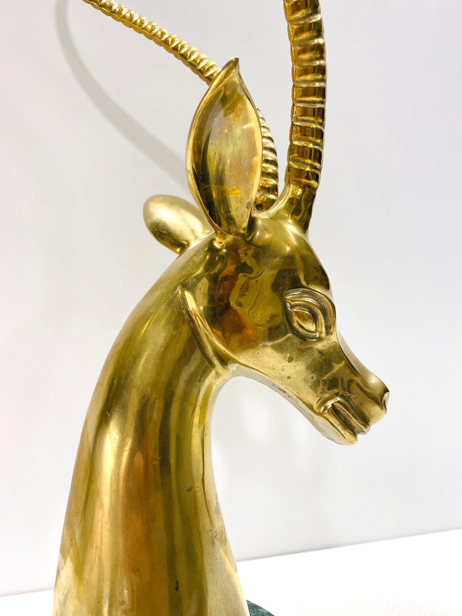 Pair of Hollywood Regency Brass Antelope Sculptures with Marble Bases, 1970's For Sale 3