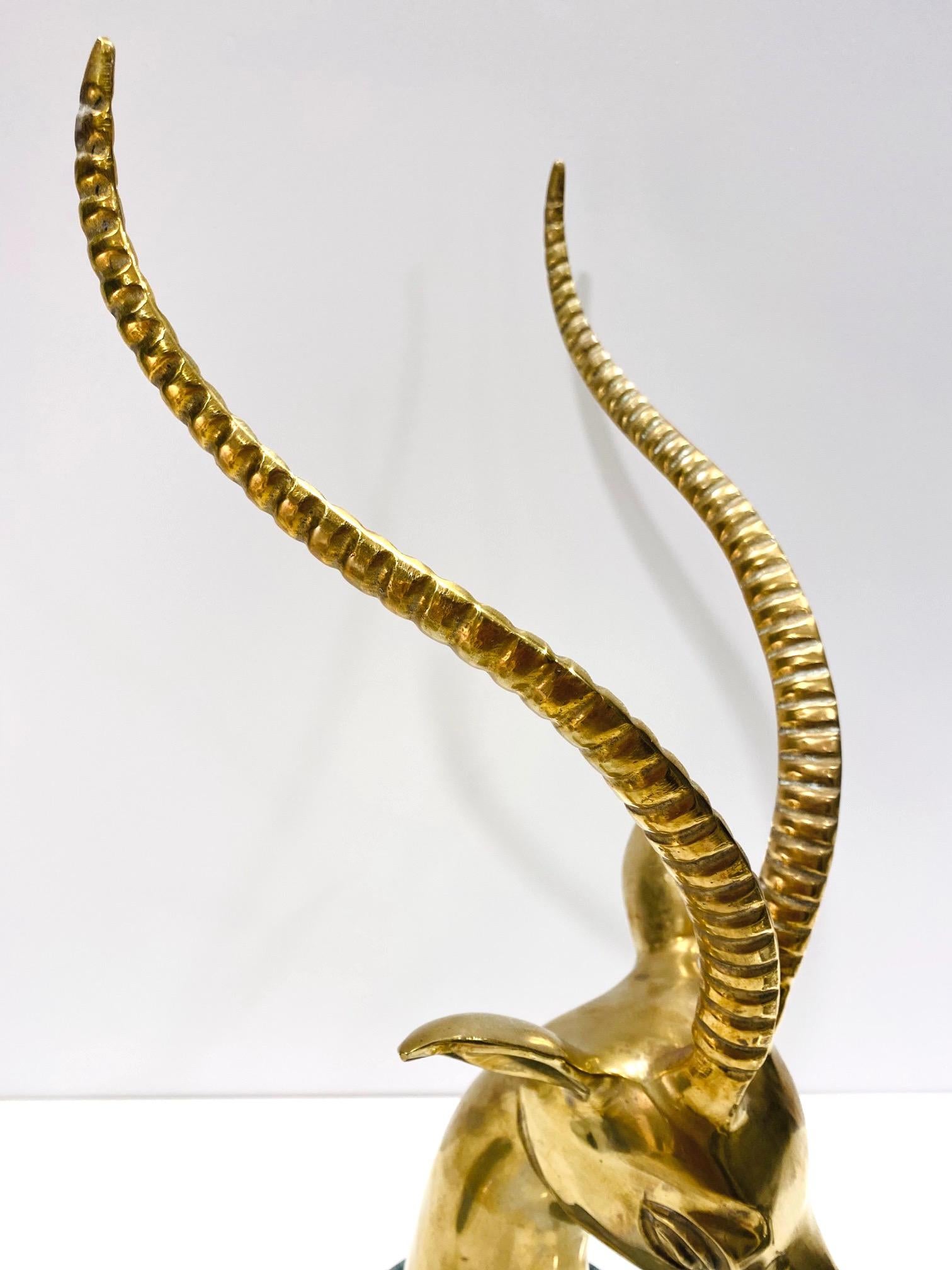 Pair of Hollywood Regency Brass Antelope Sculptures with Marble Bases, 1970's For Sale 4