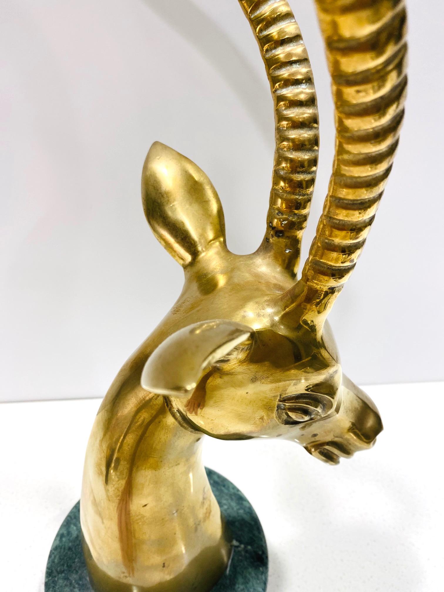 Pair of Hollywood Regency Brass Antelope Sculptures with Marble Bases, 1970's For Sale 5