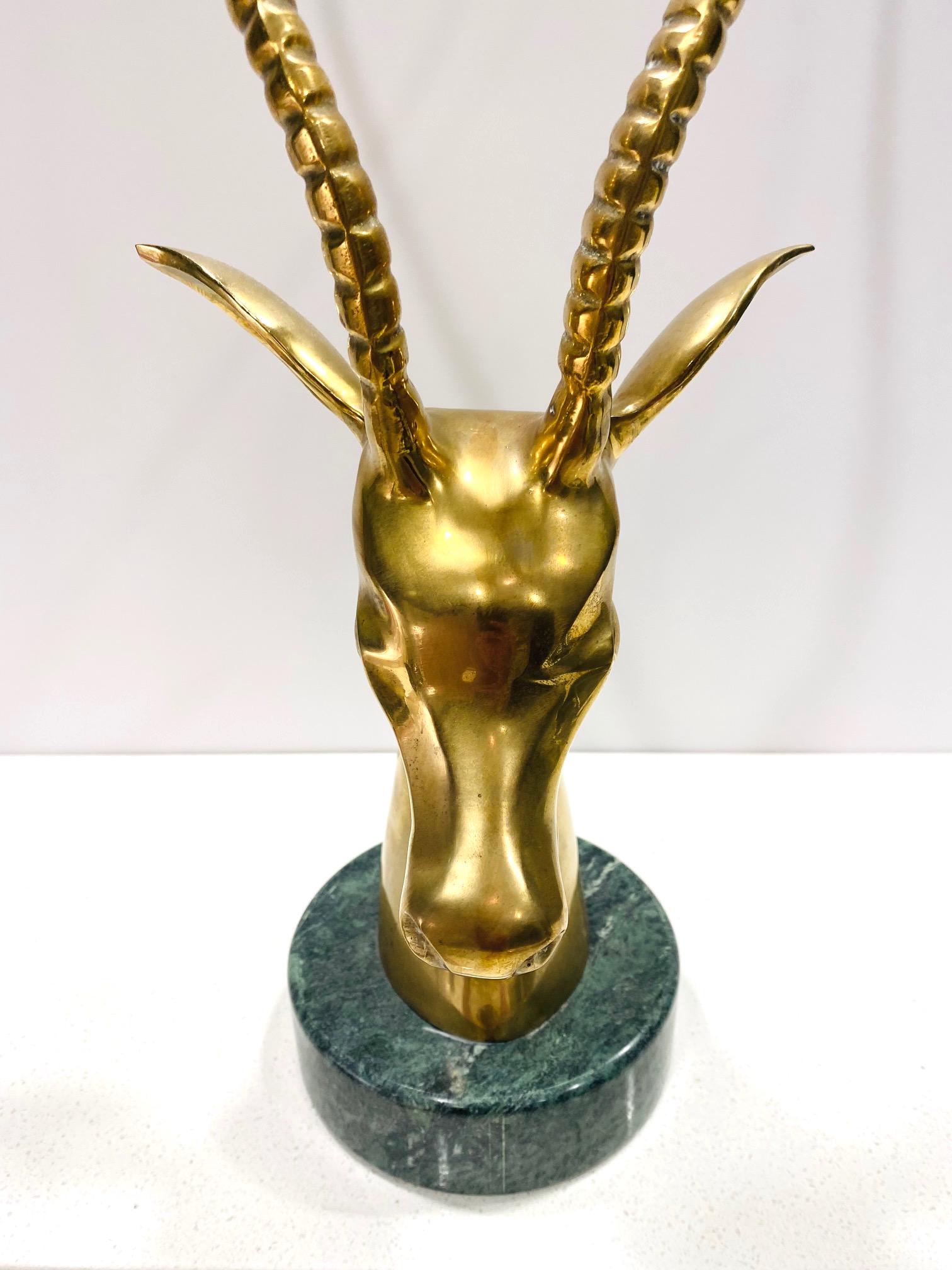 Pair of Hollywood Regency Brass Antelope Sculptures with Marble Bases, 1970's For Sale 6