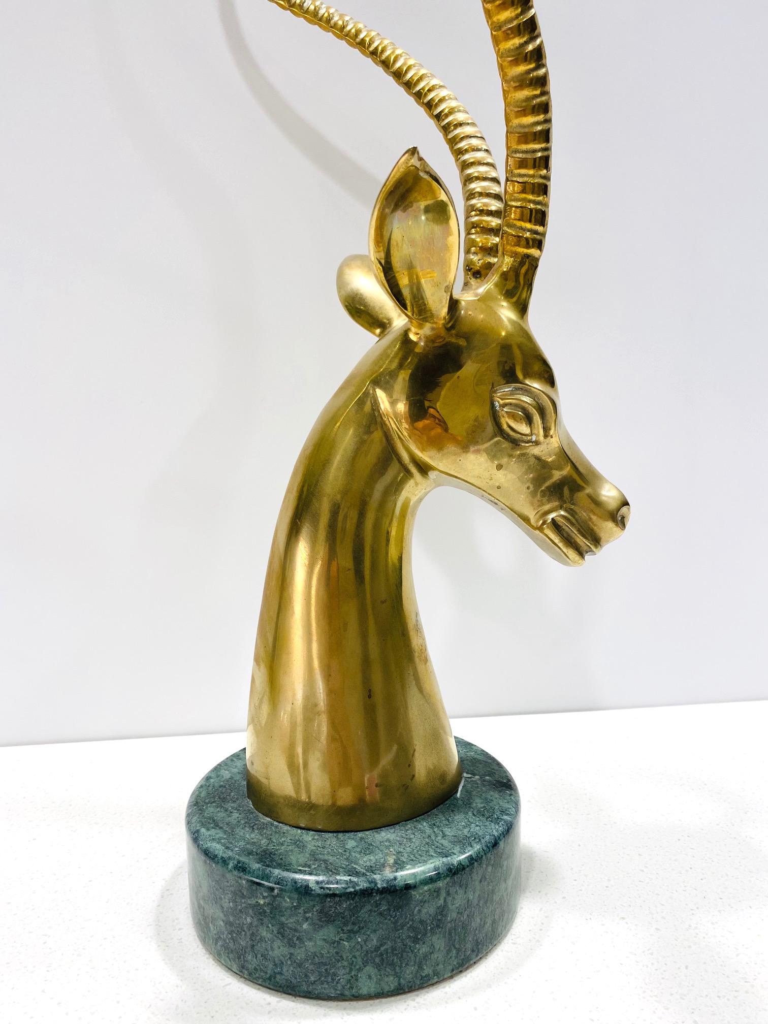 Pair of Hollywood Regency Brass Antelope Sculptures with Marble Bases, 1970's For Sale 2