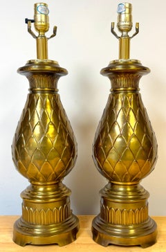 Pair of Hollywood Regency Brass Artichoke Table Lamps by Stiffel, 1960s