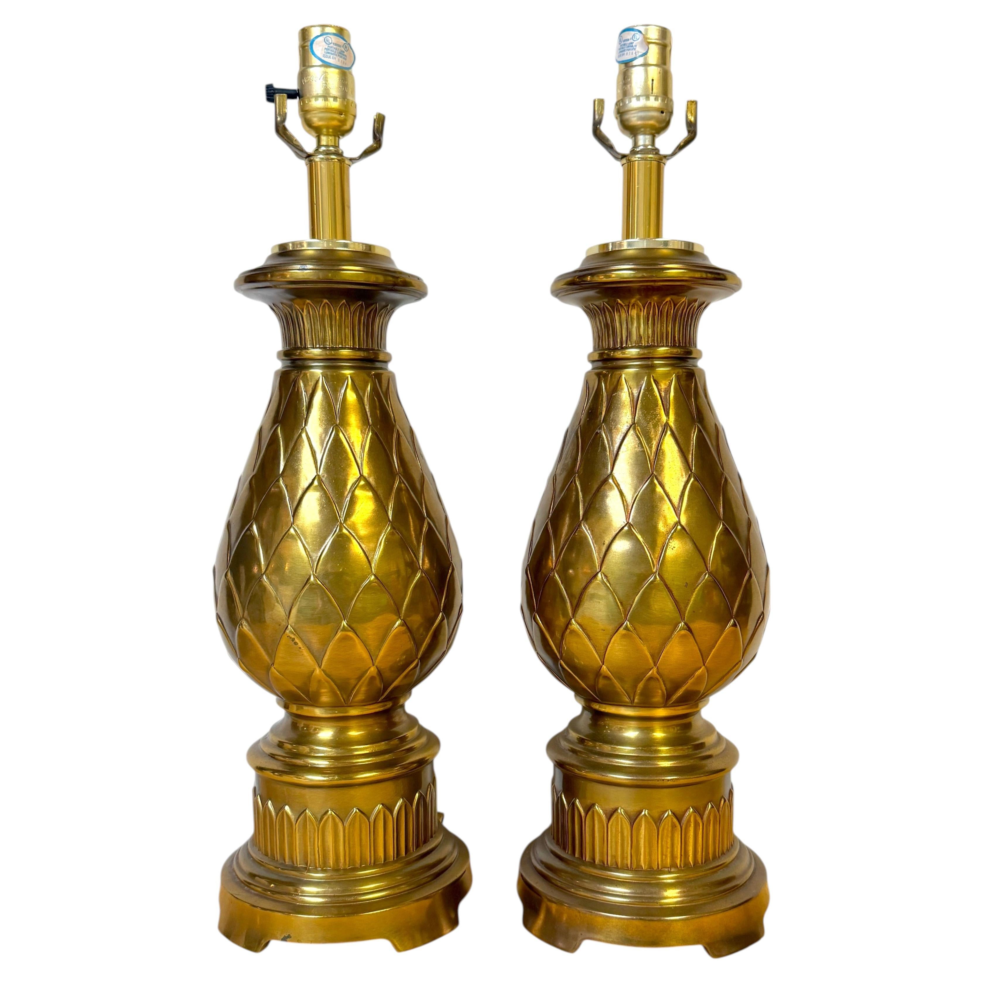 Pair of Hollywood Regency Brass Artichoke Table Lamps by Stiffel, 1960s