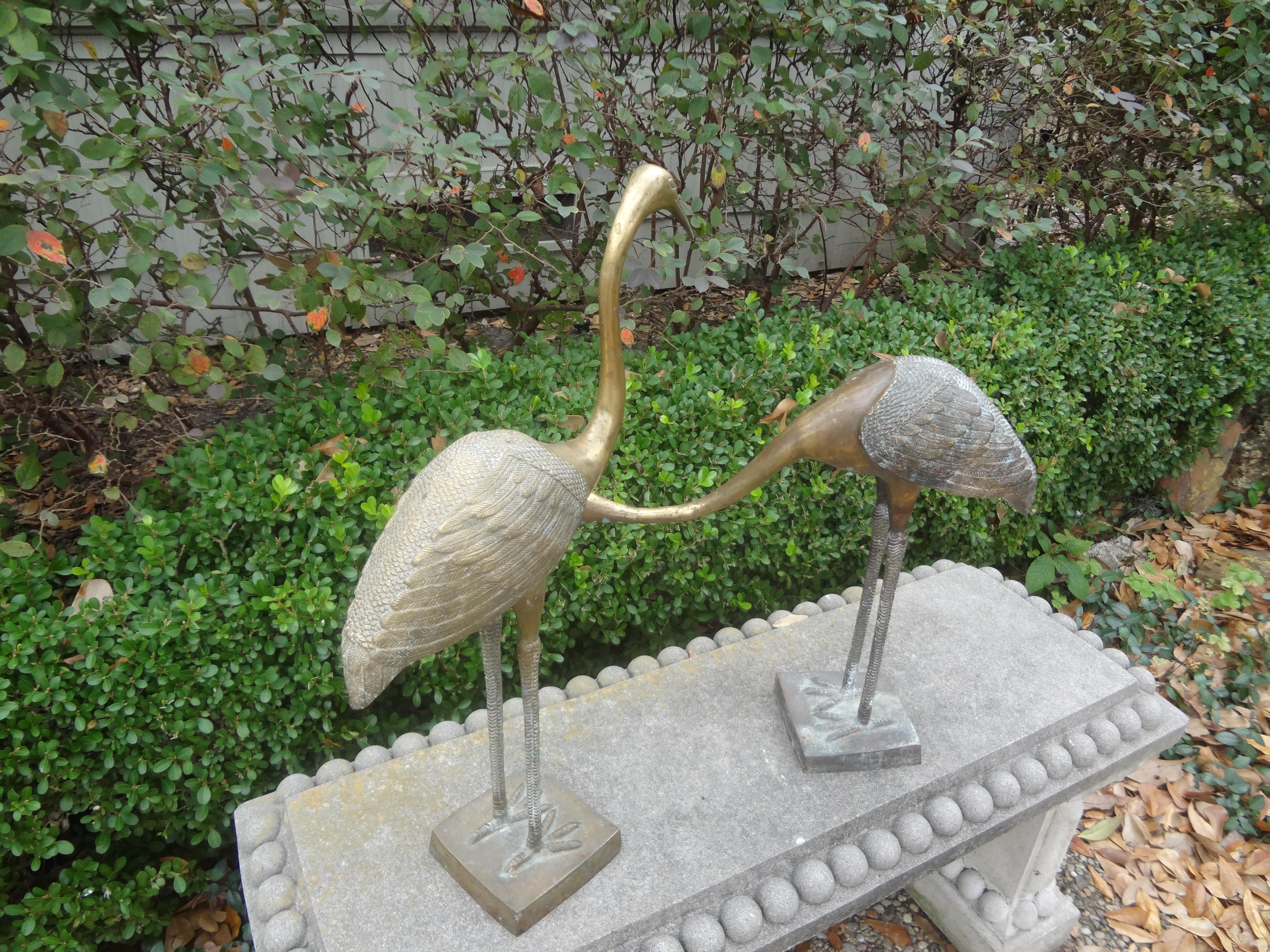 Pair of Hollywood Regency Brass Cranes For Sale 5