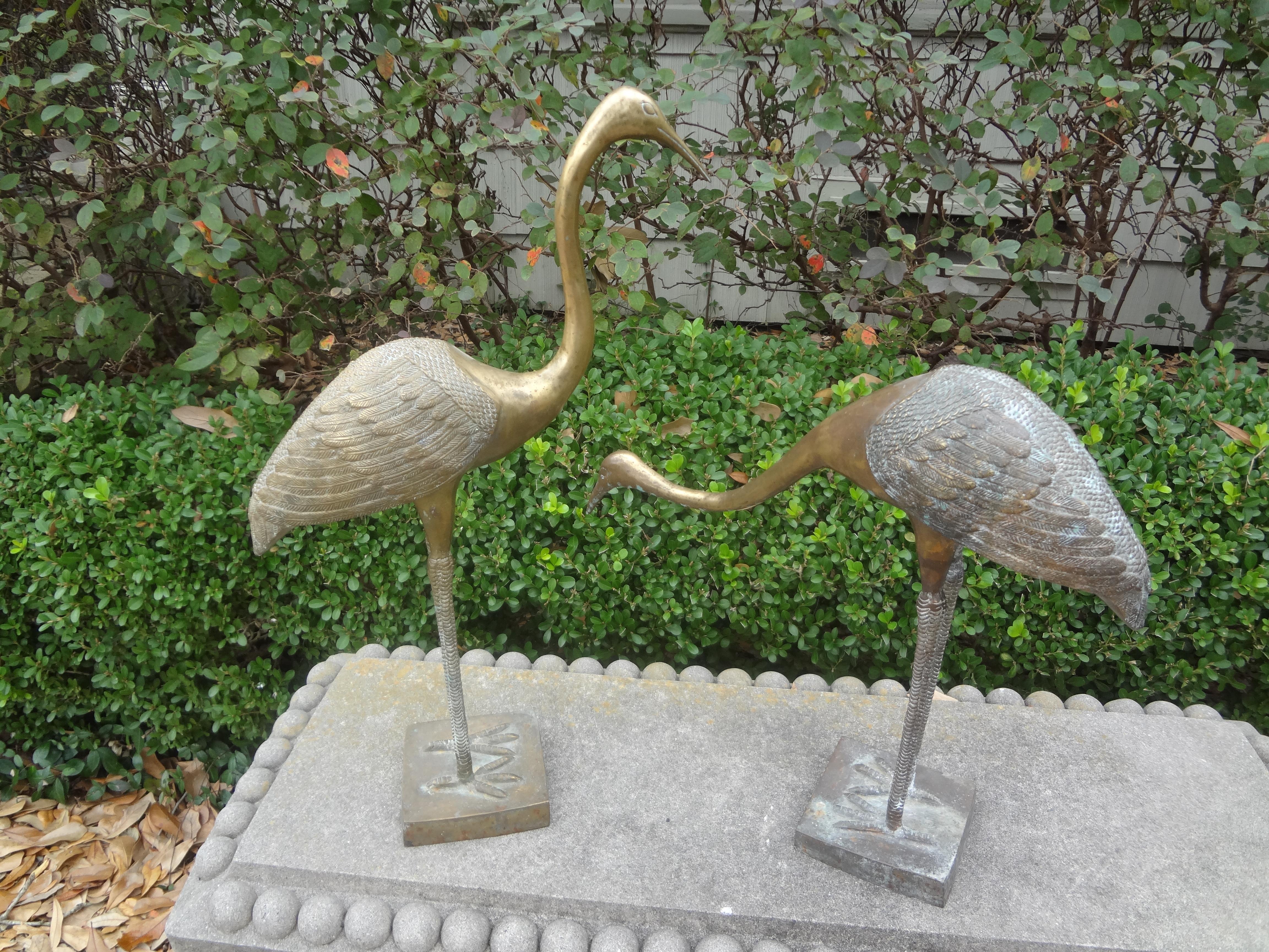 Pair of Hollywood Regency Brass Cranes For Sale 3