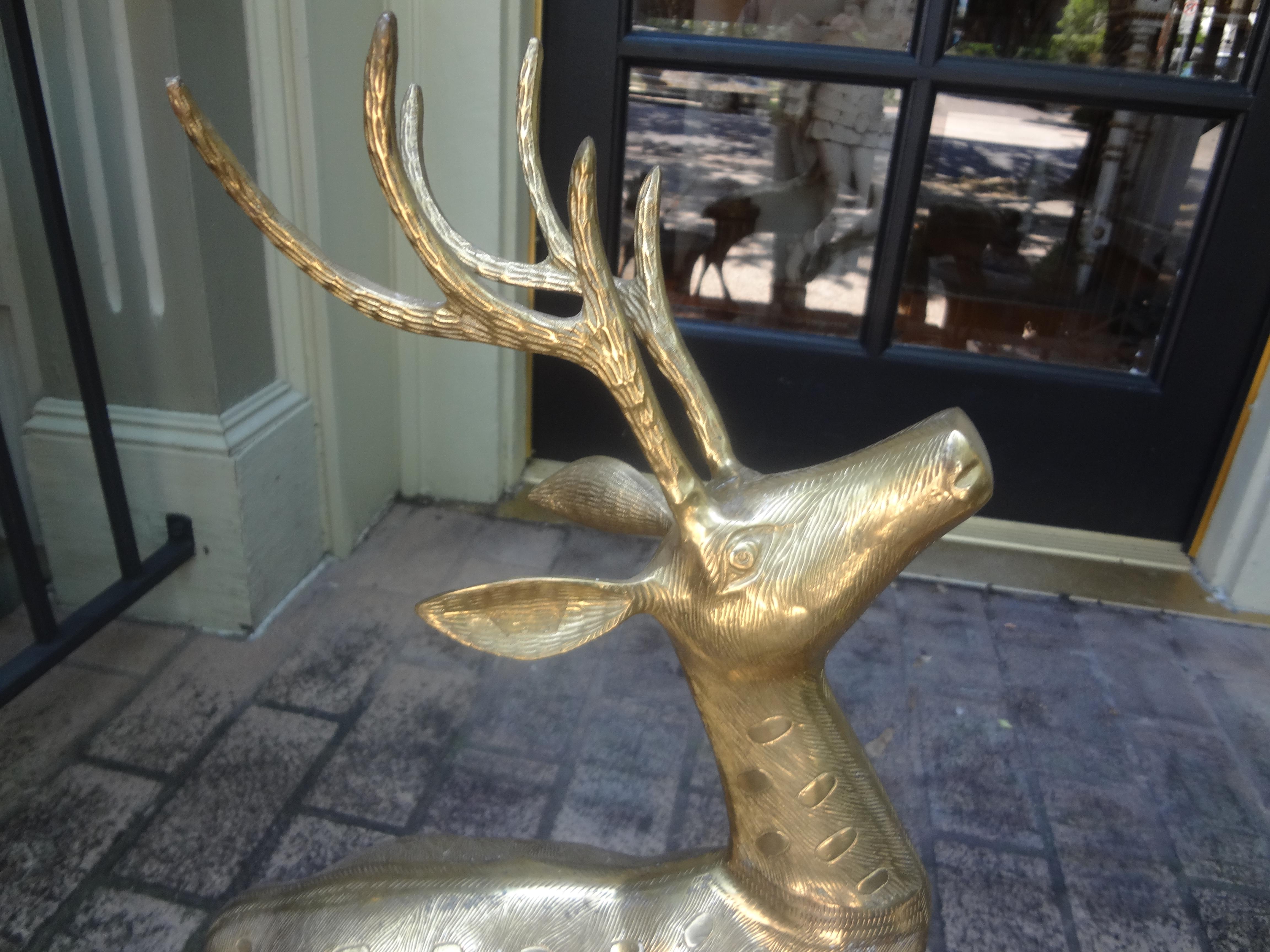 Pair of Hollywood Regency Brass Deer Figures In Good Condition In Houston, TX