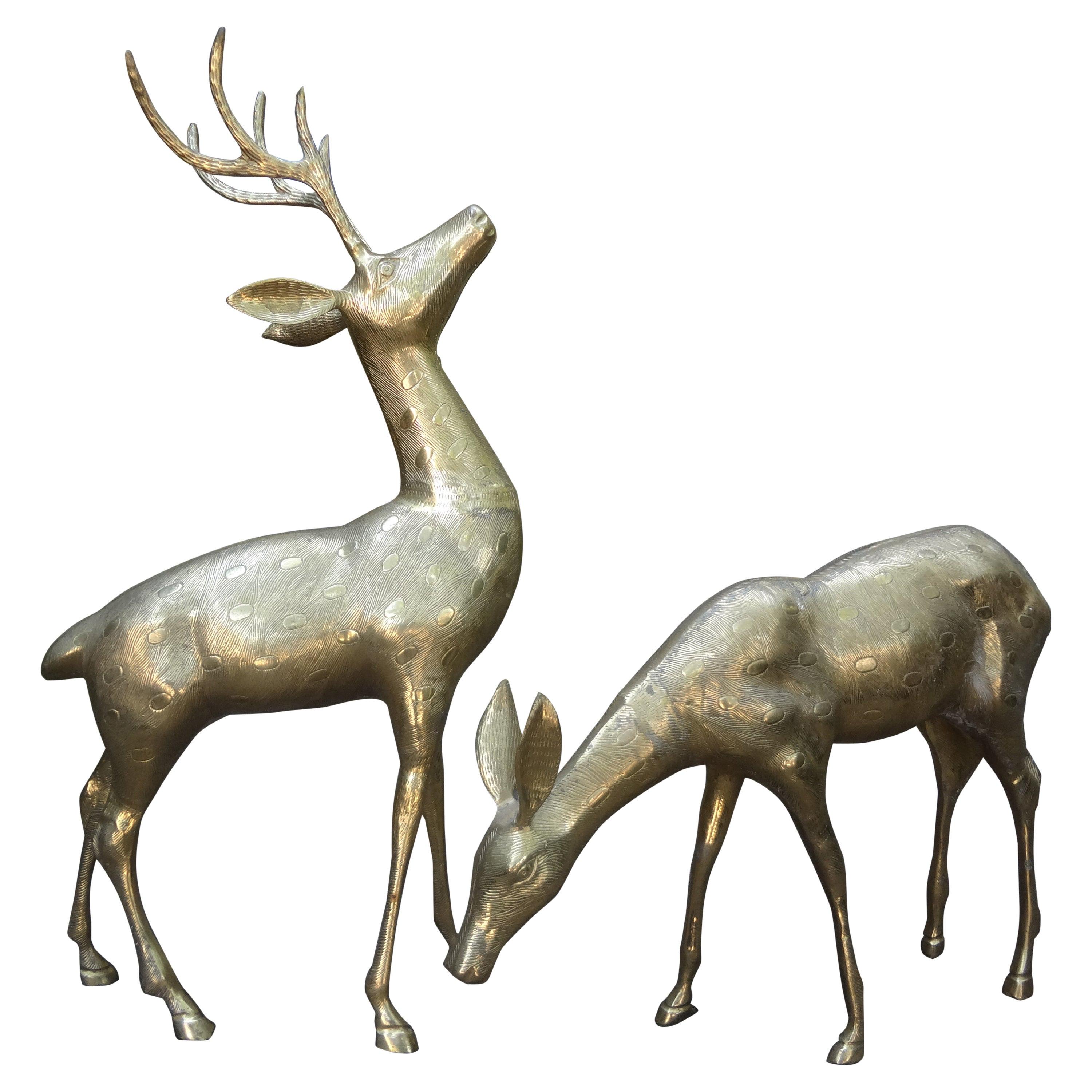 Pair of Hollywood Regency Brass Deer Figures