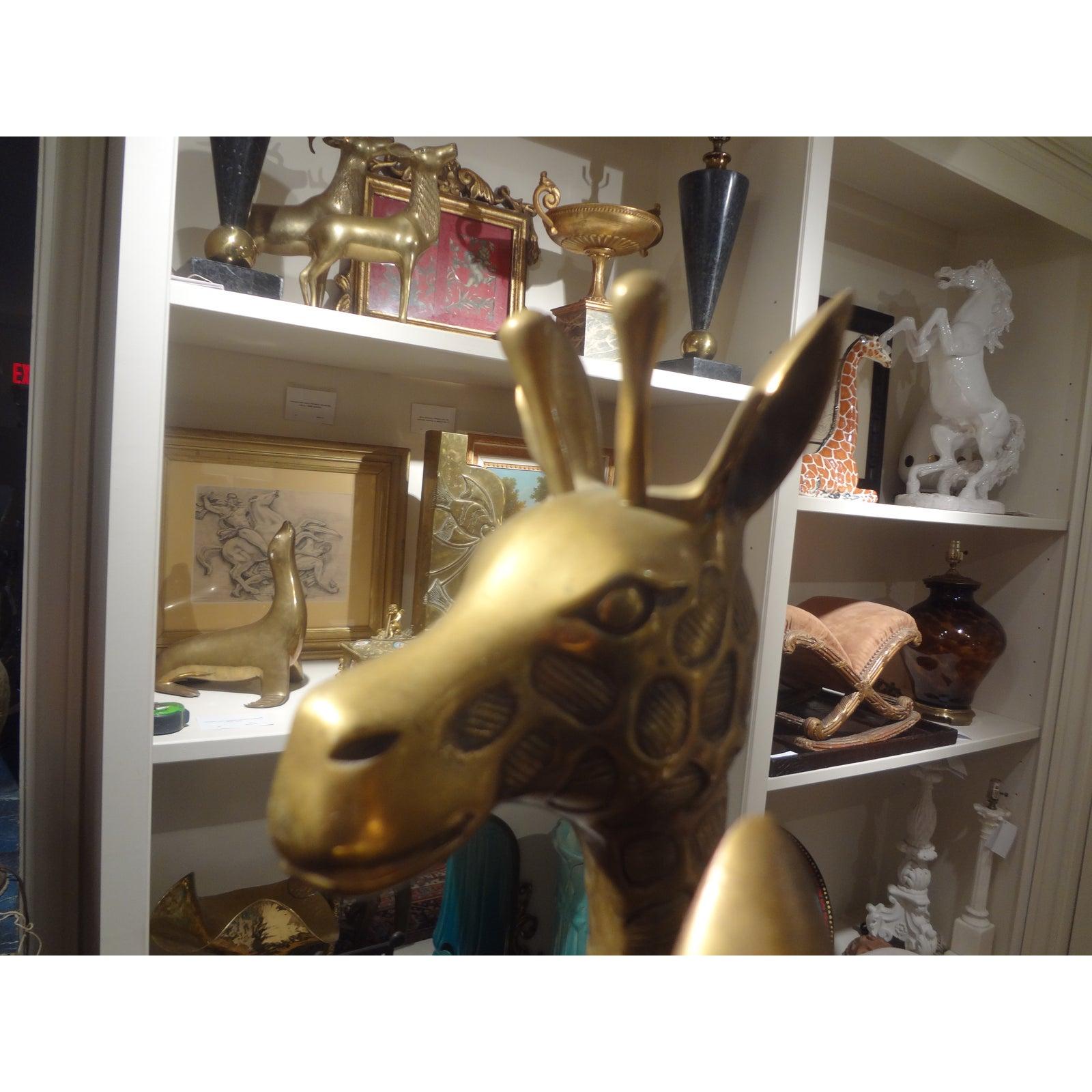 Pair of Hollywood Regency Brass Giraffes For Sale 1