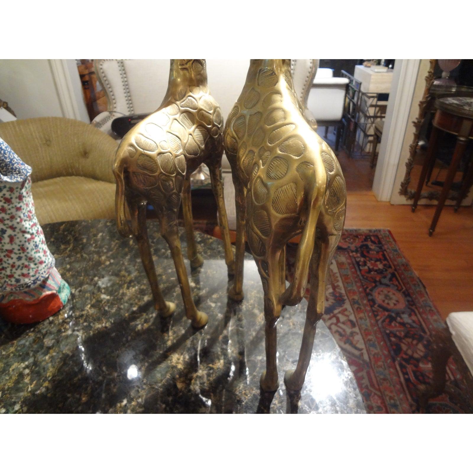 Pair of Hollywood Regency Brass Giraffes For Sale 2
