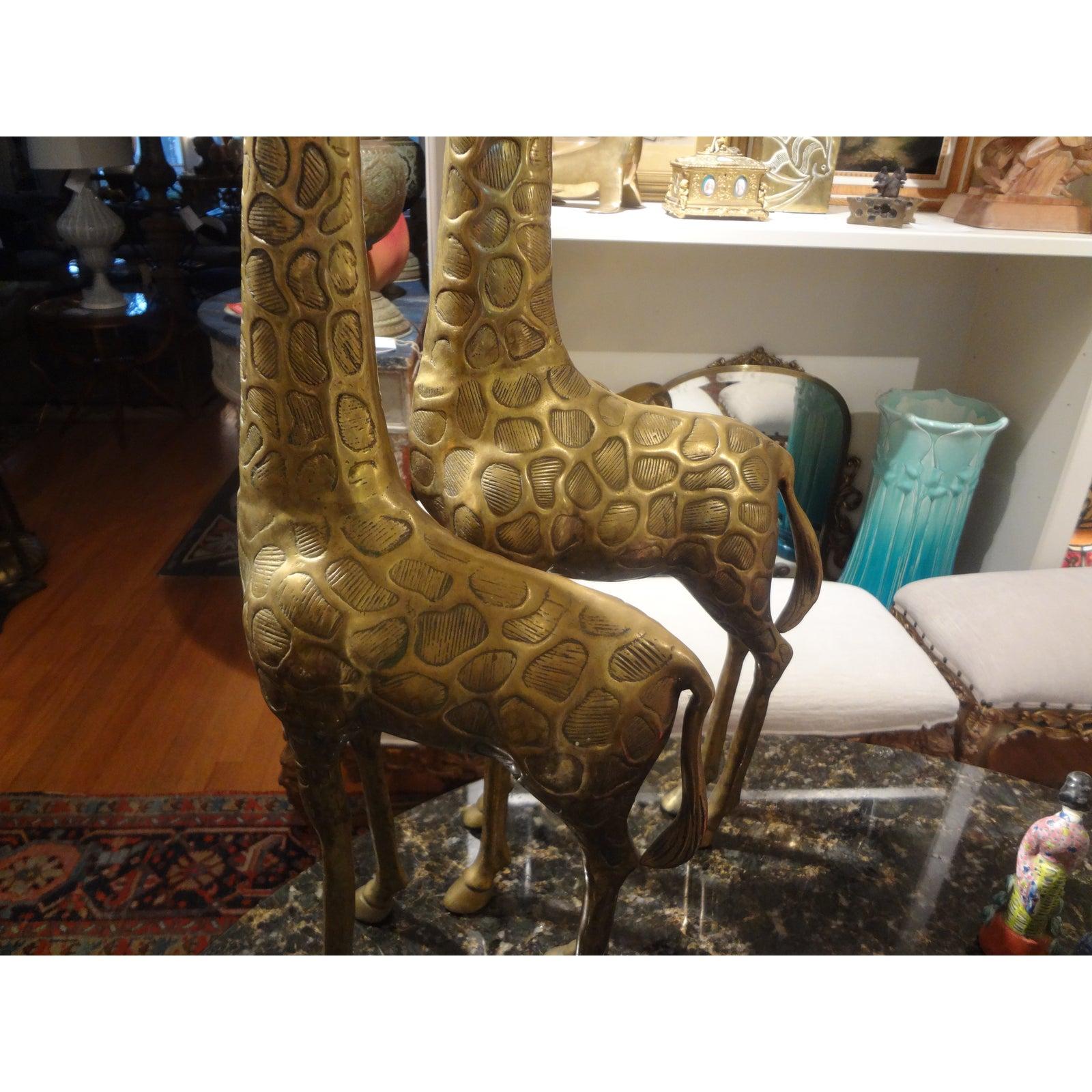 Pair of Hollywood Regency Brass Giraffes For Sale 3