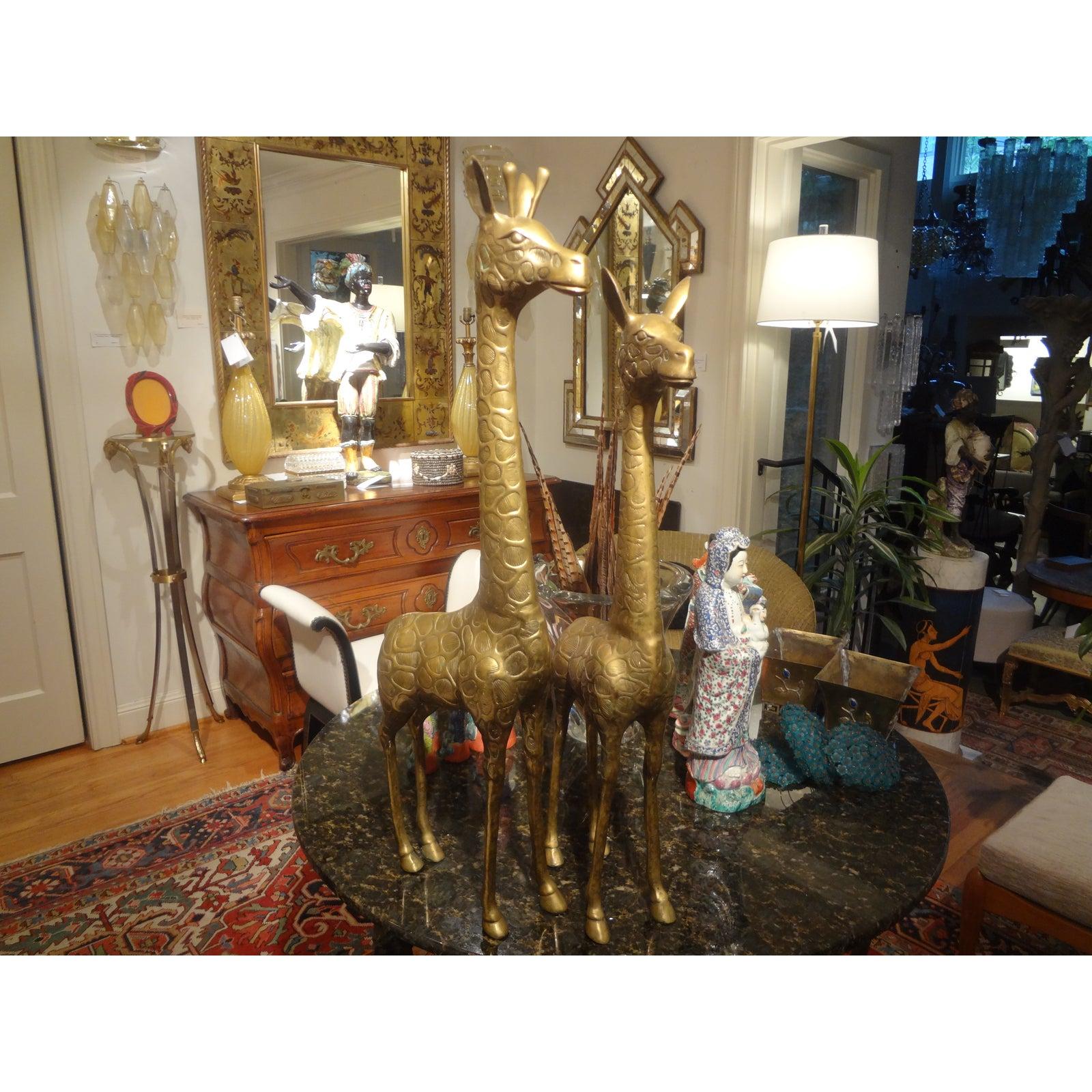 Pair of Hollywood Regency Brass Giraffes For Sale 4