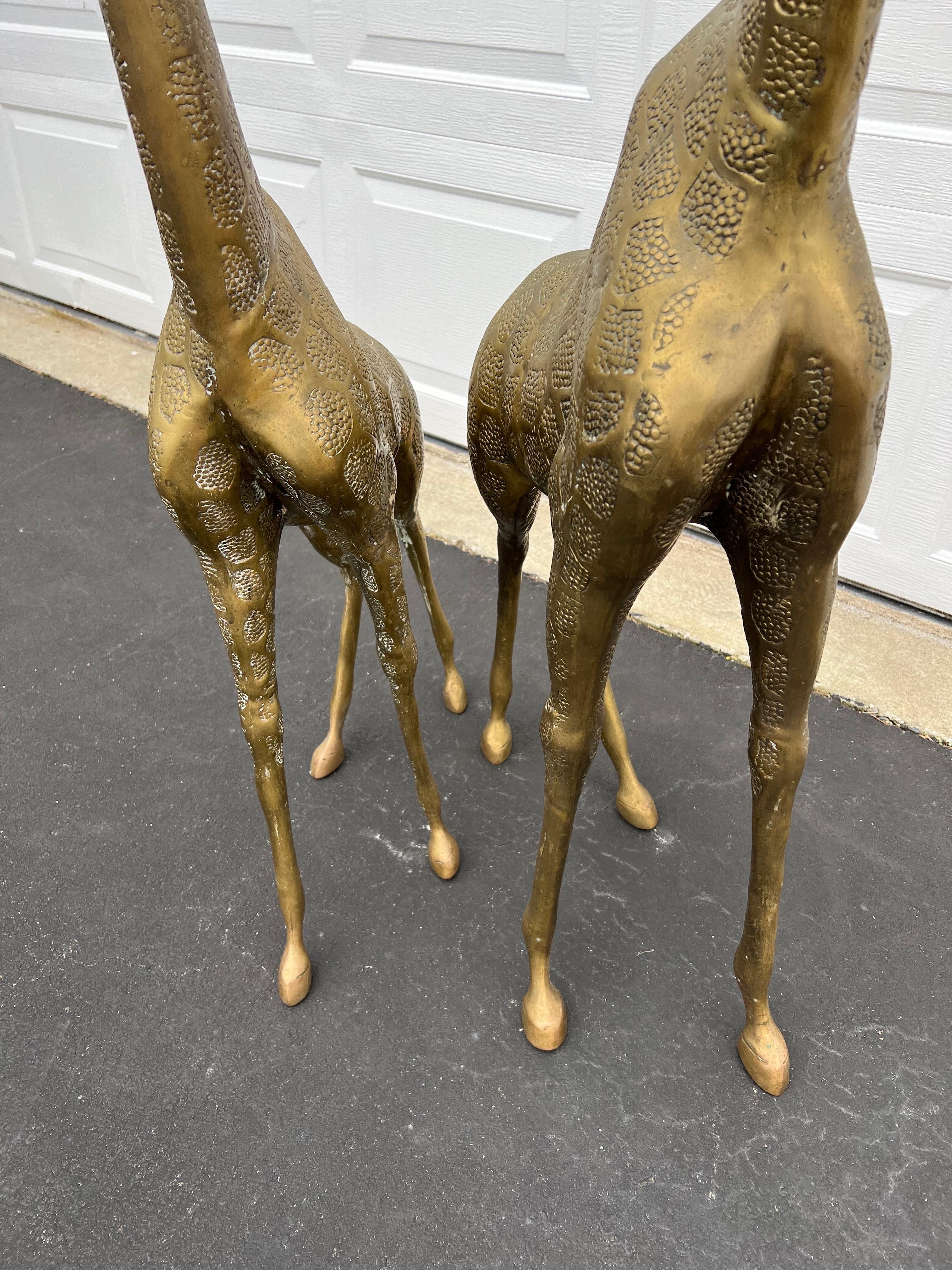 Pair of Hollywood Regency Brass Giraffes-Mother and Baby For Sale 9