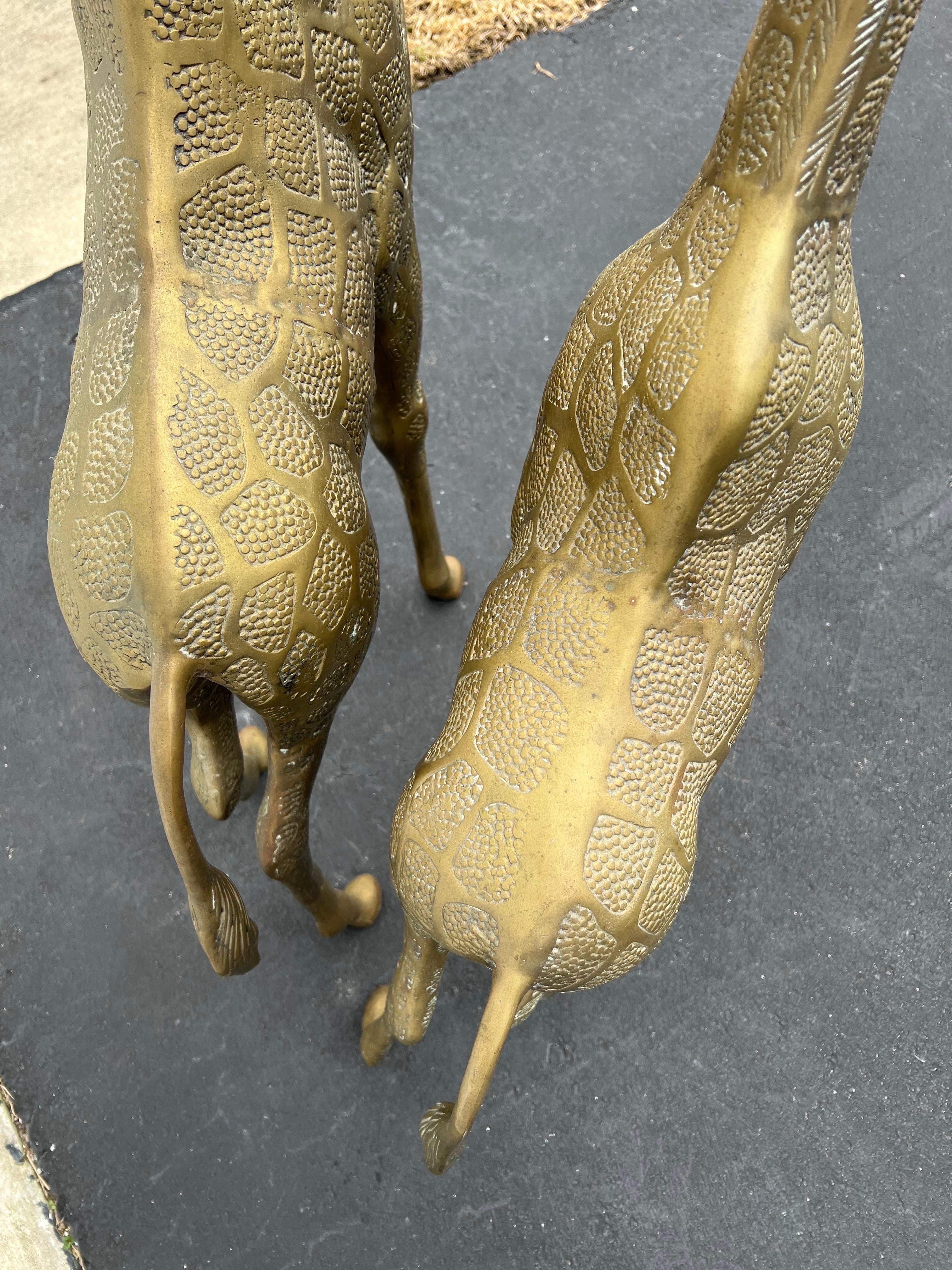 Pair of Hollywood Regency Brass Giraffes-Mother and Baby 9