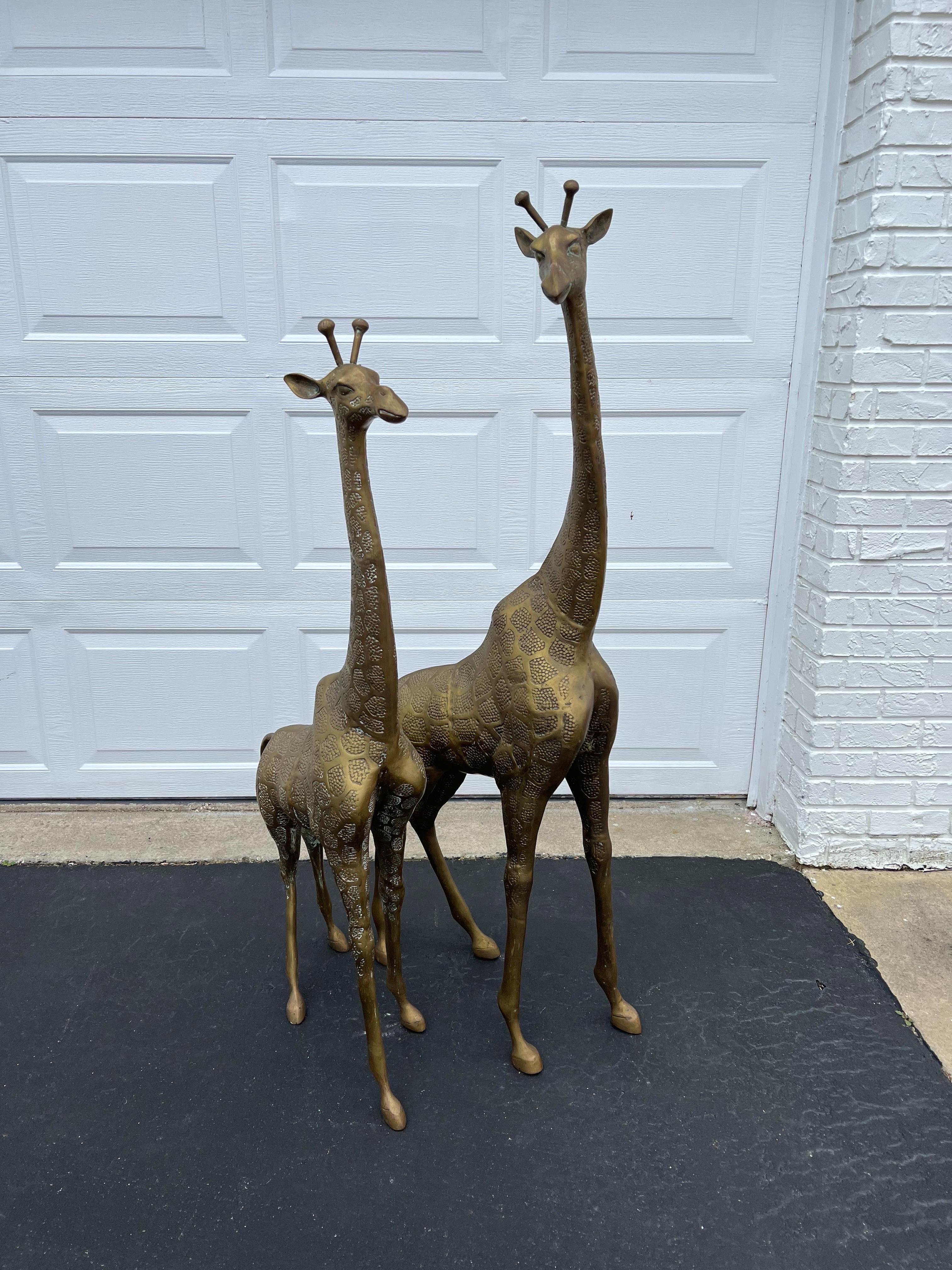 brass giraffe mother and baby