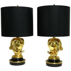 Paire de lampes de table à tête de cheval en laiton Hollywood Regency:: 1970:: Belgique