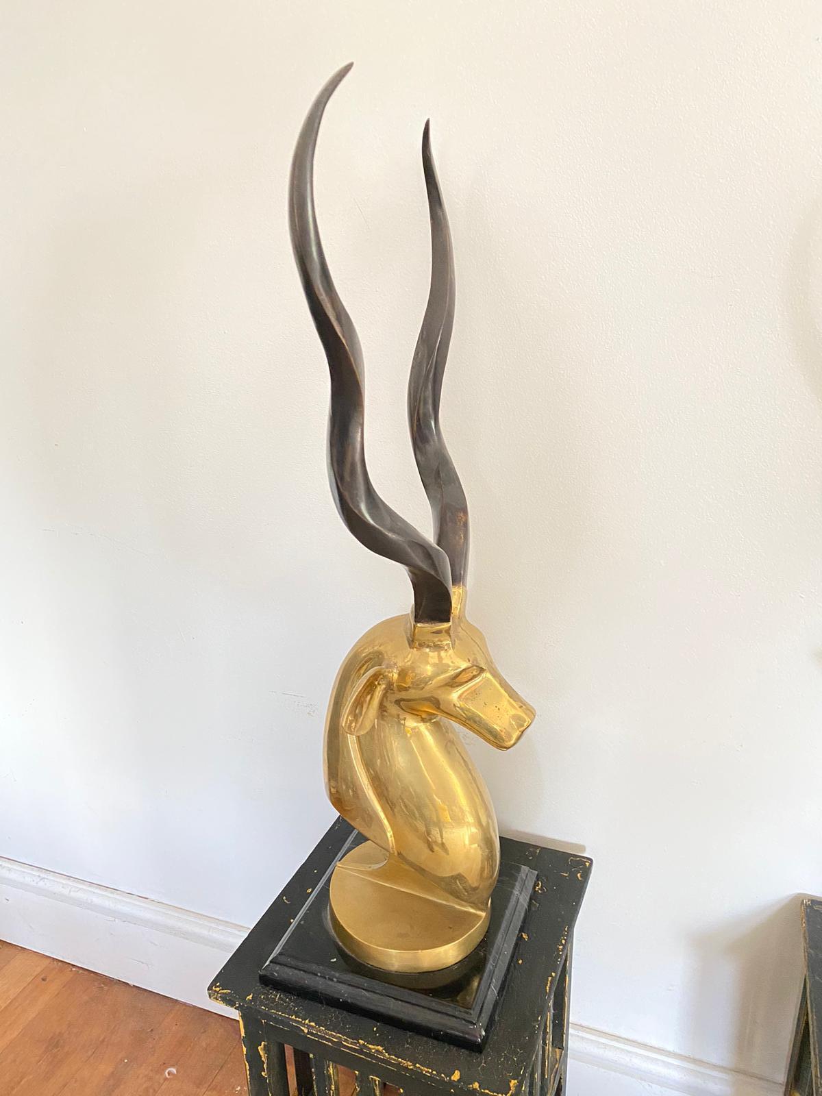American Pair of Hollywood Regency Brass Kudu / Antelope Head Sculptures