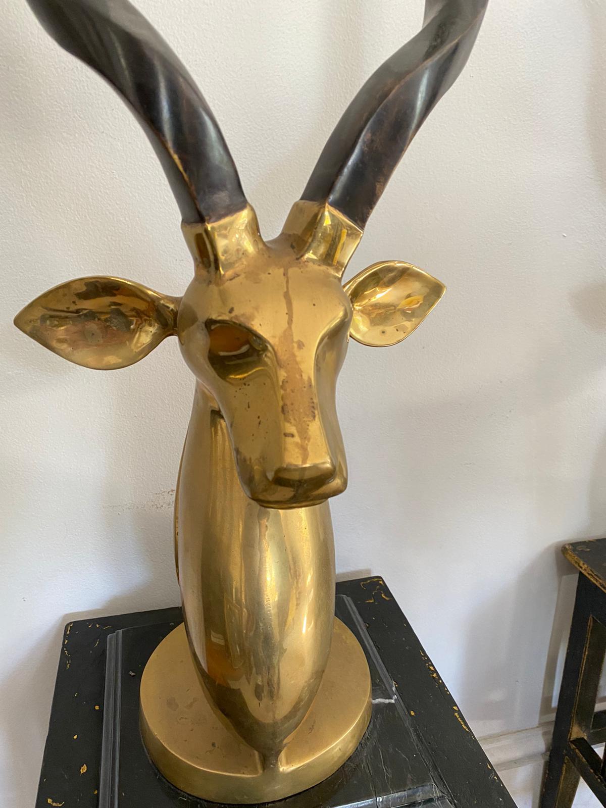 Pair of Hollywood Regency Brass Kudu / Antelope Head Sculptures 1