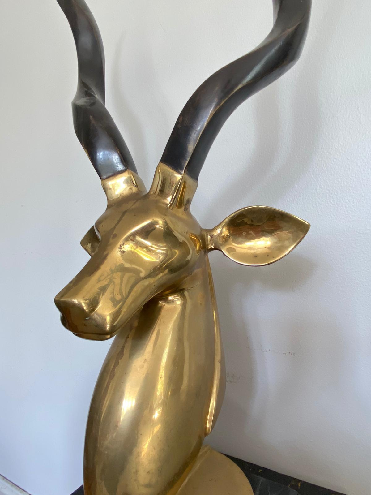 Pair of Hollywood Regency Brass Kudu / Antelope Head Sculptures 2